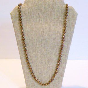 Vintage Copper Brown Hand Knotted Glass Pearl Necklace 32 Inches